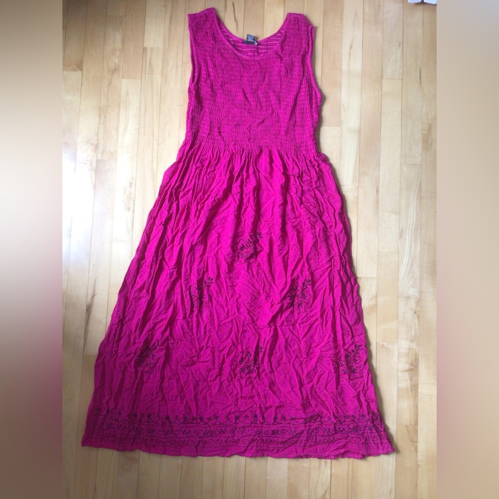 Pink Casual Smocked Maxi Dress